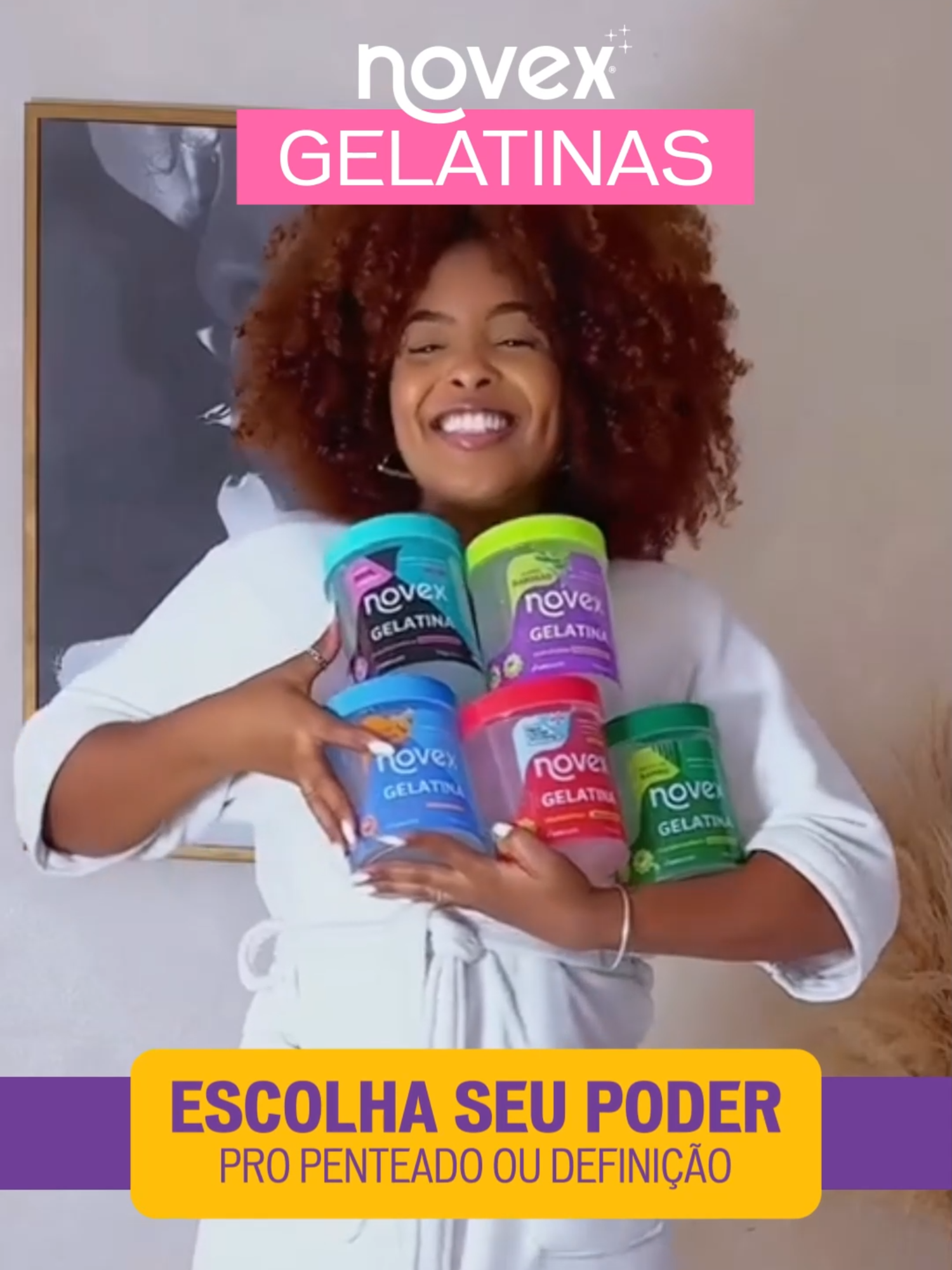 E aí, já testou as novas #gelatinas da Novex? No jogo das finalizações, elas são rainhas! Complementam o cuidado diário dos cabelos, além de garantir definição e fixação perfeitas. 😉✨  #Embelleze #CuidadosComCabelo #Novex #GelatinasNovex #OQueTeDefine #Pentados #Finalização #Gelatina #CachosDefinidos #CacheadasBrasil