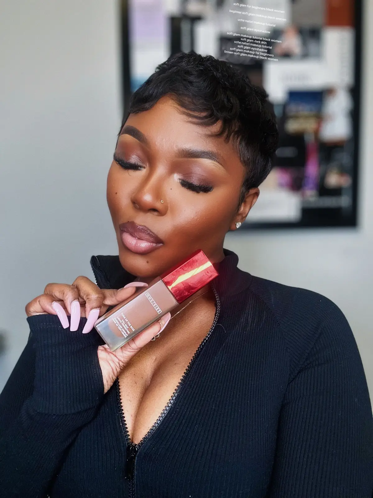 Yall wanted a tutorial on this look. Its posted on my page with product details in the caption 😘  #fyp #makeup #pixiecut #onesizebeauty #onesizefoundation #makeupturorial #softglam #softglam #softglammakeup 