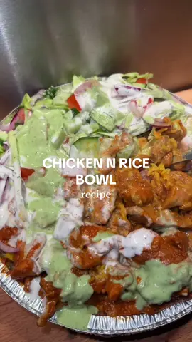 Chicken n rice bowl recipe 😋 INGREDIENTS: ( serves 2 ) Chicken: 500g chicken thigh / breast  1tbsp tandoori masala  1tbsp tikka masala  1tbsp crushed ginger and garlic  Juice of 1/2 lemon  Salt to taste ( 1tsp )  1 heaped tbsp Greek yoghurt Rice:  15g butter  1 cup basmati rice ( washed and soaked for 30 mins )  2tbsp biryani masala  Salt to taste 2 cups water  1/tsp turmeric/yellow food colour  Garlic Sauce:  1 cup mayonnaise  2 cups yoghurt  3-4 garlic cloves crushed / 2tsp garlic powder  salt & black pepper to taste  lemon juice  water to loosen it up  #chickenandrice #ricebowl #chickenrecipe #cooking #food #Recipe #EasyRecipe #lunchideas #DinnerIdeas 