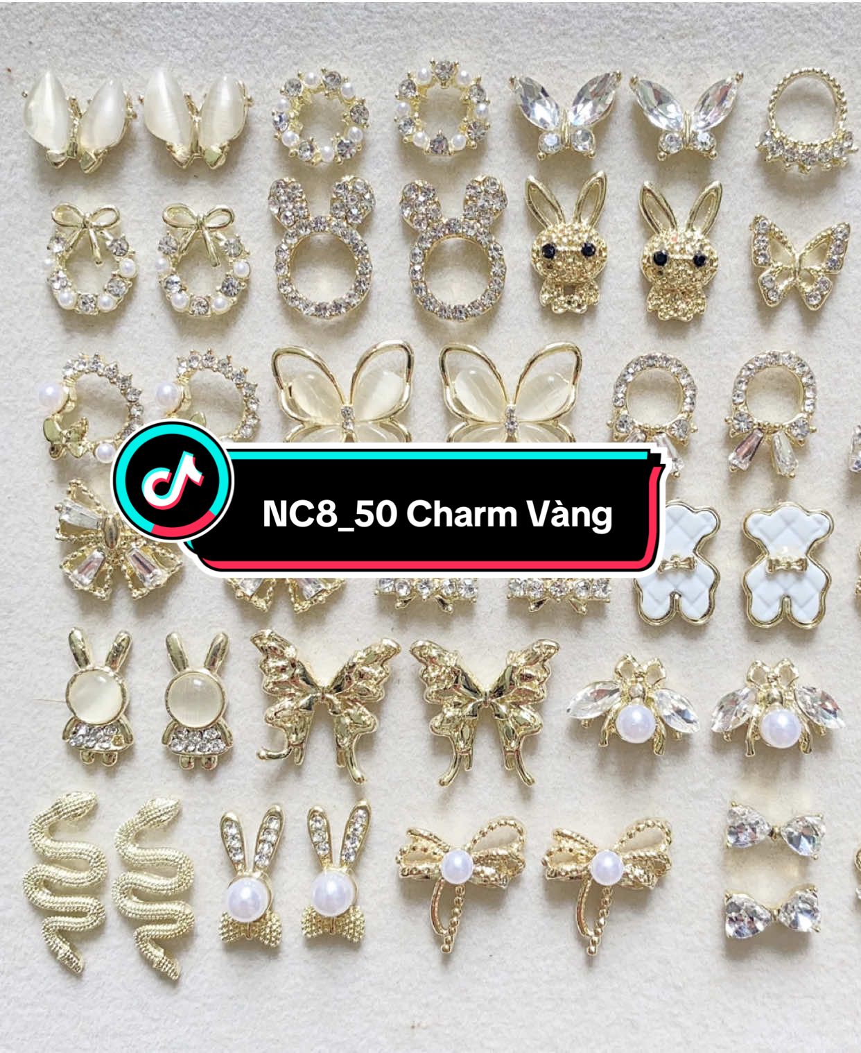 Set 50 viên charm vàng xinh xỉu #charmnail #nailnoel #phukiennail #danail #nocinail 