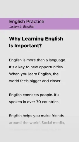 Why Learning English Is Important – Daily English Listening Practice English by listening and reading a story #english #learning #listening #englishlearning #englishlistening #englishlesson #englishpractice  #LearnEnglish #EnglishMatters #LanguageLearning #EnglishForSuccess #GlobalLanguage #WhyEnglish #EnglishJourney #MotivationToLearn #LearnDaily #EnglishGoals