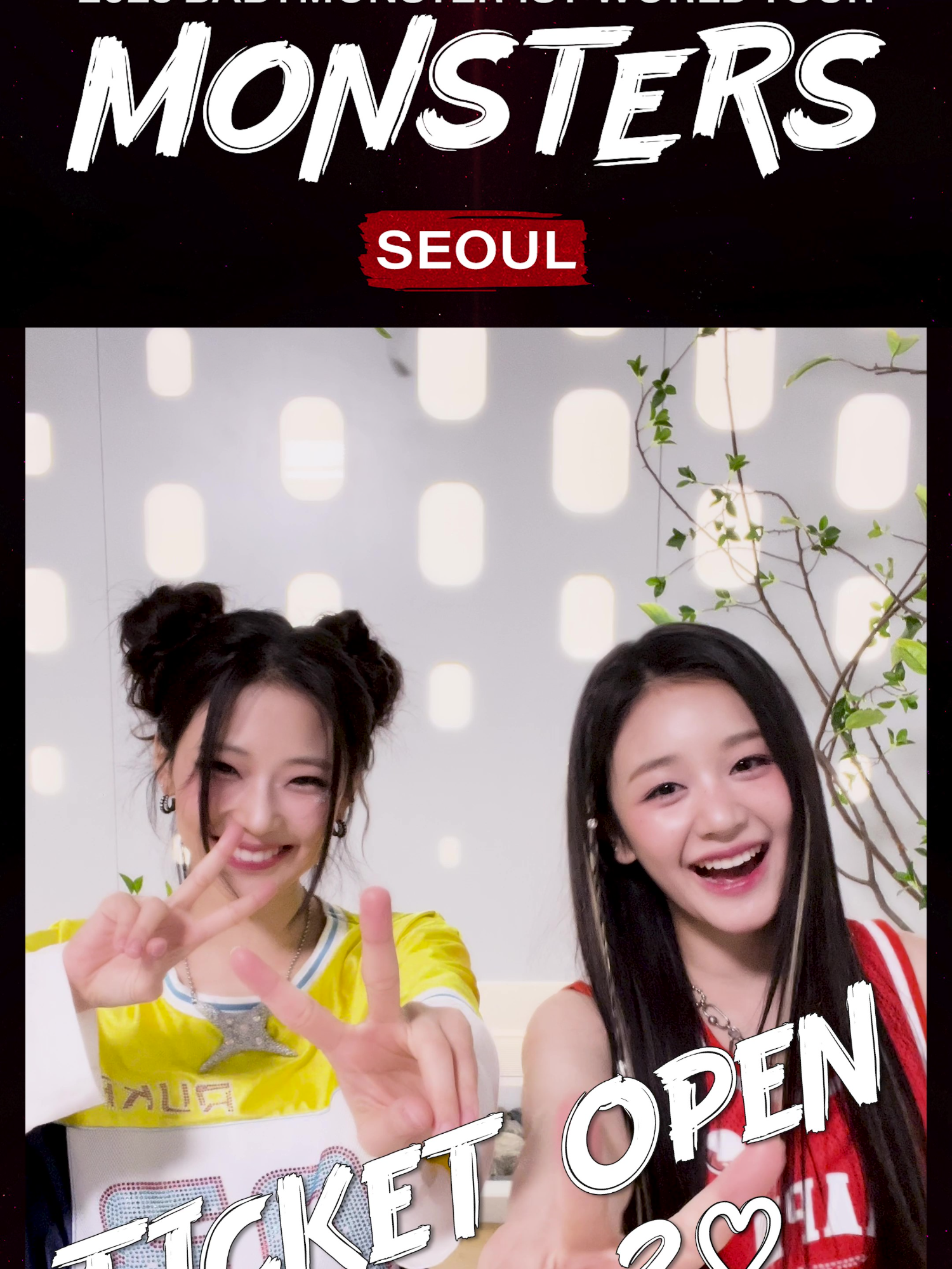 2025 BABYMONSTER 1st WORLD TOUR <HELLO MONSTERS> IN SEOUL - TICKET OPEN D-2 🗓공연 일시 (Date) - 2025.01.25 SAT 6PM (KST) - 2025.01.26 SUN 5PM (KST) 📍공연 장소 (Venue) - KSPO DOME 🎫티켓 오픈 안내 (Ticket) - Presales : 2024.12.03 TUE 8PM (KST) - General Sales : 2024.12.06 FRI 6PM (KST) #BABYMONSTER #베이비몬스터 #1st #WORLD_TOUR #HELLO_MONSTERS #SEOUL #KSPO_DOME #YG