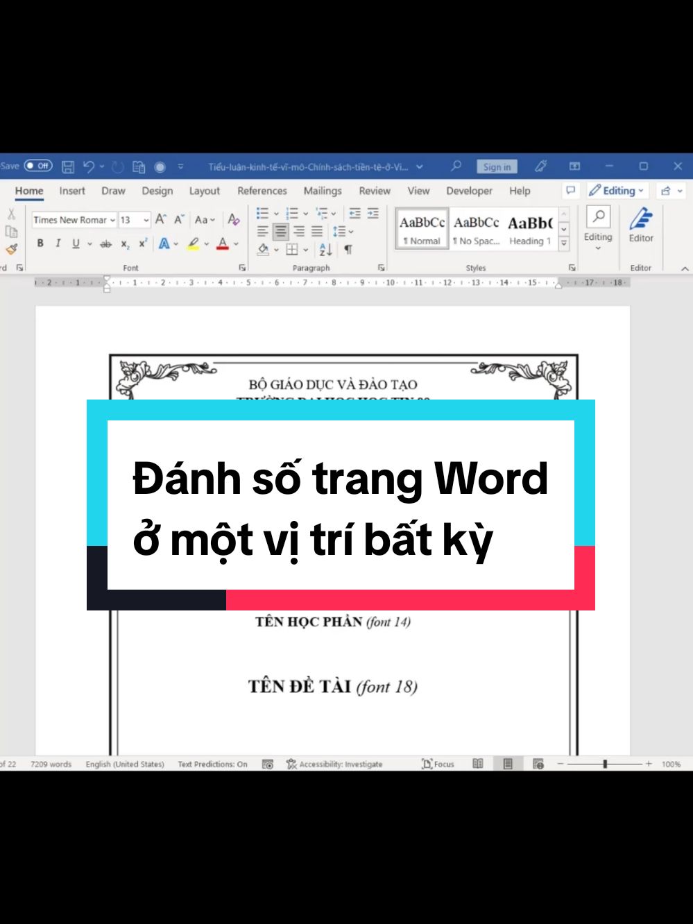 Dễ dàng đánh số trang Word ở một vị trí bất kỳ #tinhocvanphong #LearnOnTikTok #word #hoctin99 