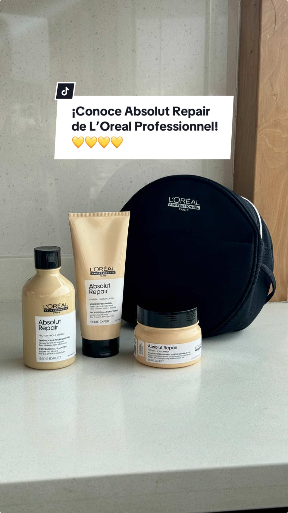 Descubre el poder del Pack Absolute Repair de L’Oréal Professionnel: 💛 Shampoo que limpia sutilmente mientras repara. 💛 Acondicionador que nutre y suaviza al instante. 💛 Mascarilla para una reparación intensiva de medios a puntas. ¡Además, viene con un nécessaire elegante para llevar tus favoritos a donde vayas! Este pack ofrece reparacion instantanea del cabello con una formula enriquecida con quinoa dorada y proteina. Ademas de prometer un cabello mucho mas brillante. 🌟 Tu cabello merece lo mejor. 🌟 ➡️ Pide tu pack ahora y transforma tu cabello. 📲 938075957 #loreal #lorealprofessionnel #absolutrepair 