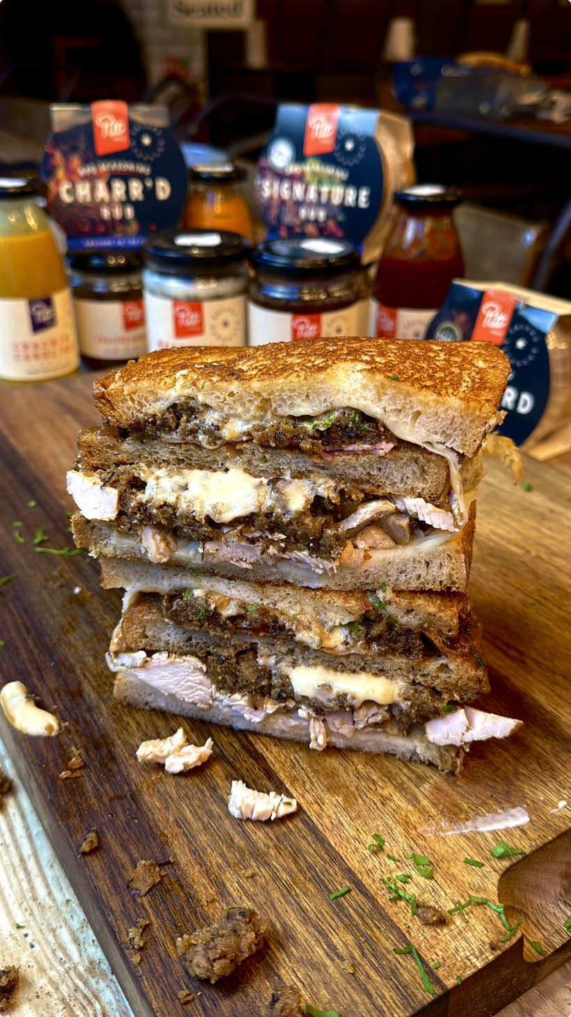 The Pitt Masters Moist Maker🫡 I had to come back to team back up with @pittbrosbbq to bring yous the best Christmas Sandwich Dublin has ever seen - inspired by the notorious “Moist Maker” 🙌 We start with a base of a mozzarella toastie then add: • Pitt Bros Christmas glaze • Smoked shredded turkey • Pitt Bros bacon jam stuffing • Brie & garlic cheese sauce • An extra slice of bread soaked in bone marrow gravy (The Moist Maker) • Glazed ham • More Christmas Glaze • More bacon jam stuffing • More brie & garlic cheese sauce • Parsley • More bone marrow gravy This sandwich will be served with chips and a side of that bone marrow gravy - the amount of flavour in this thing is unbelievable. It will be available from Tuesday the 3rd of December on the @pittbrosbbq Lunch Menu from all week from  12:30-17:30 🤝 #fyp #food #foodporn #foodphotography #foodblogger #Foodie #dublinfood #dublinfoodblog #dublinfoodie #sandwich #bbq #christmas #christmassandwich #turkey #cheese #chef #special #collab #add 