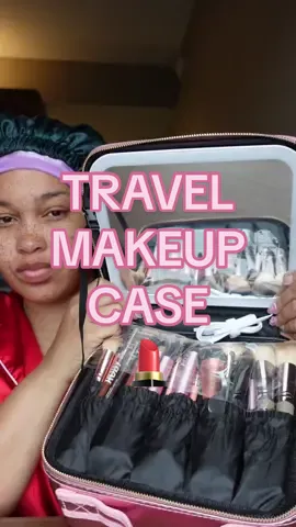 I love this makeup case! I got this for less than $25 & its made my travel makeup routine so convenient! One of my fav Tiktok Shop pickups! #makeupcase #travellife #makeup #makeupcasewithmirror #fyp 