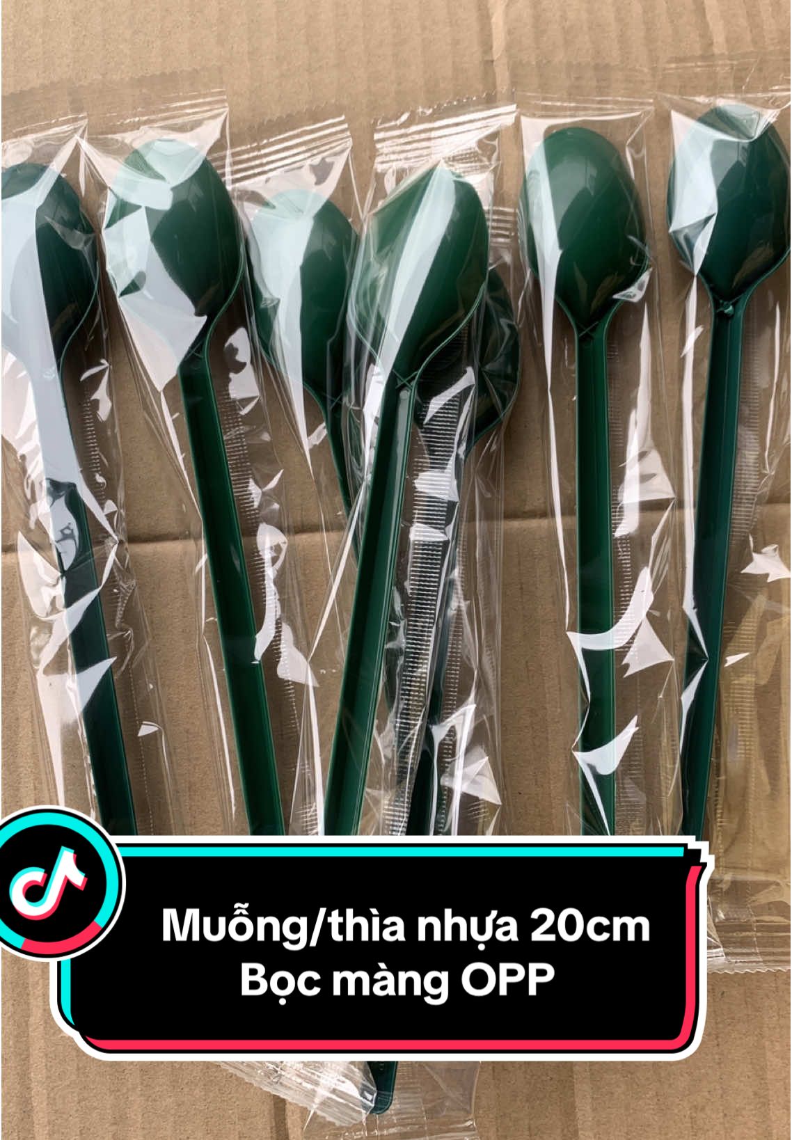 Muỗng nhựa - Thìa nhựa 20cm màu xanh lá. Bọc màng OPP từng cái. Vệ sinh & Chuyên Nghiệp 