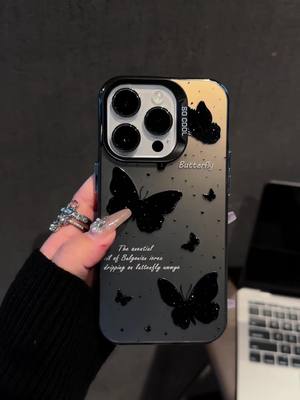 Casing dan gelang ponsel hitam kupu-kupu premium untuk iPhone dan Android