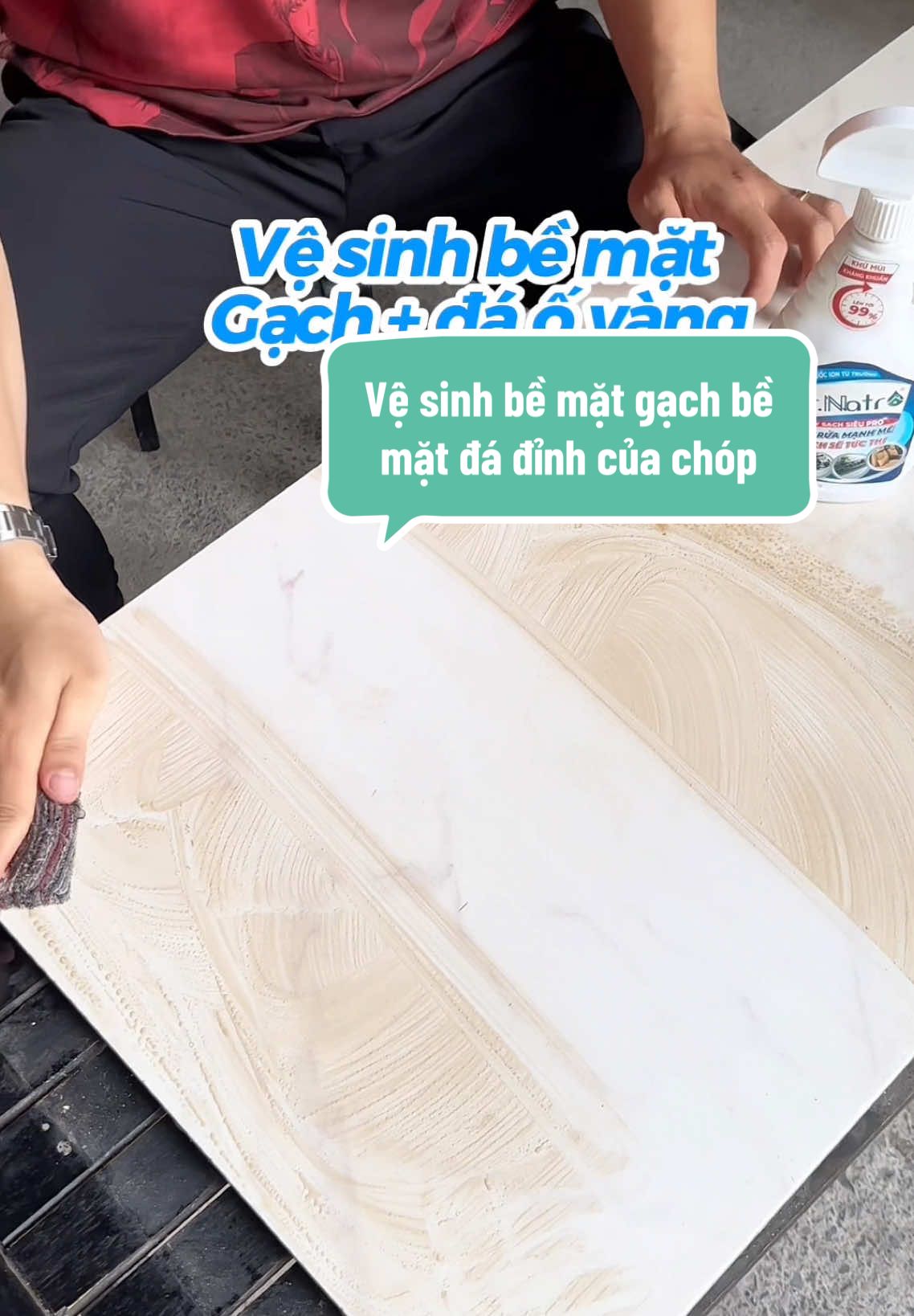 Vệ sinh bề mặt gạch bề mặt đá đỉnh của chóp ##LearnOnTikTok##CleanTok##taydanang##drnatro##nộitrợ