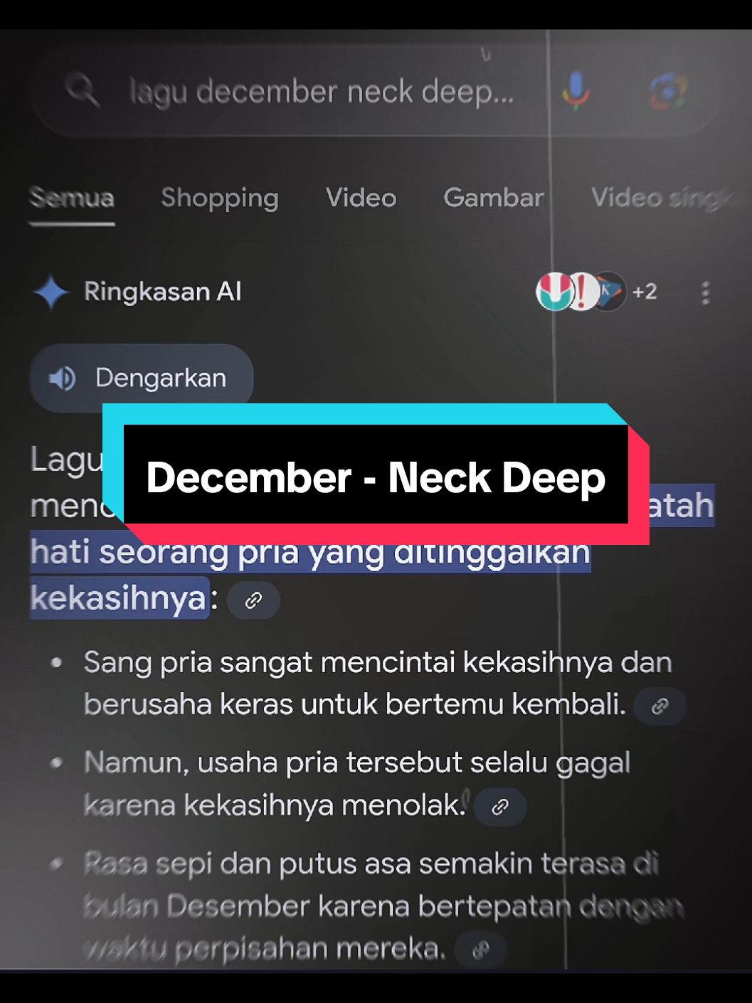 Desember tahun lalu belajar mengenalnya, Desember tahun ini belajar mengikhlaskan nya 😔 #lyrics #liriklagu #lirikterjemahan #december #neckdeep #makna #lagu #sad #galau #gamon #fypシ゚ #fyp 