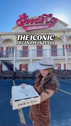 The iconic pecan pie 🌳🐿️✨ it’s soooo gooey and good!!! You can order these pies online straight to your front door and it comes in this cute wooden box ✨🥹  ✨ order online and use my code: GOODETXEATS for $7 off!!  #sponsored #goodeco #goodecheerishere #houston #texas #pecanpie #holidaydinner 