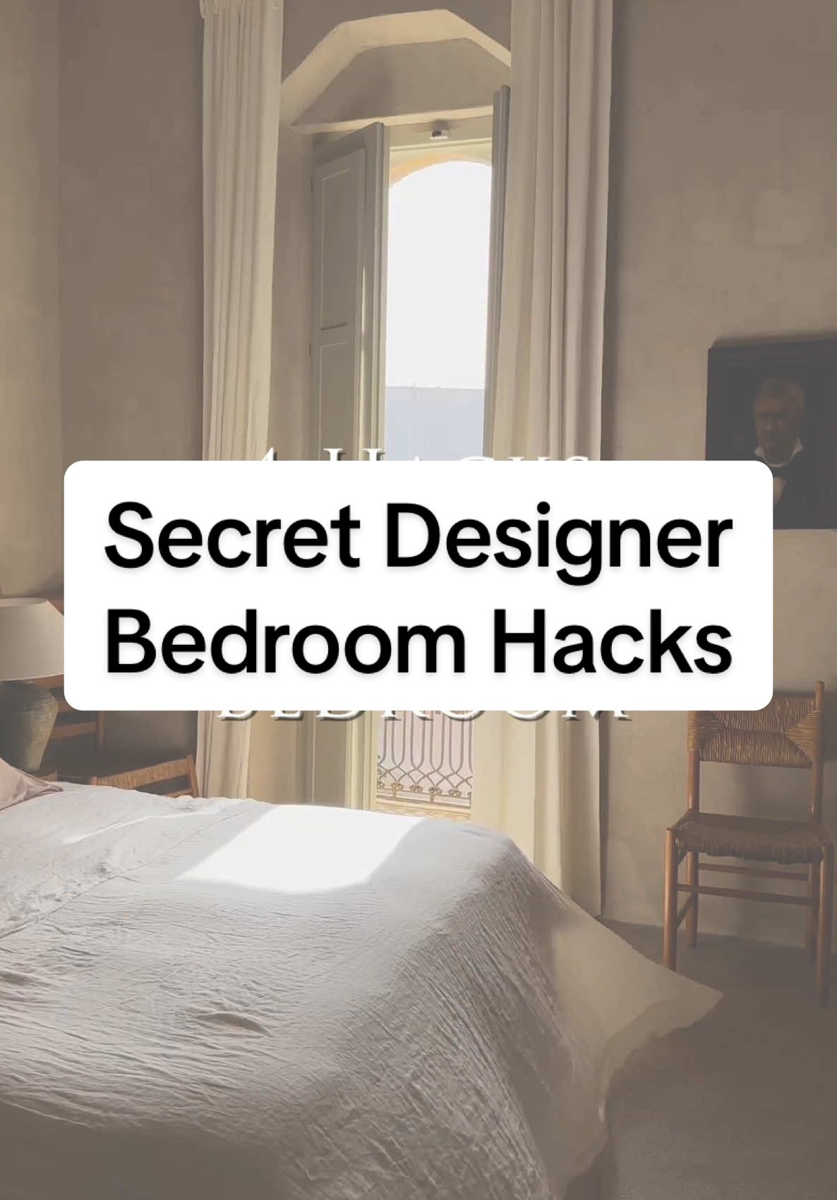 Here are 4 hacks top interior designers use to make a bedroom more luxurious and inviting. #bedroomstyling #interiordesigntips #interiordesigninspiration #interiordesignideas #luxuryinteriordesign #homerenovations #coverlet #highpilerug