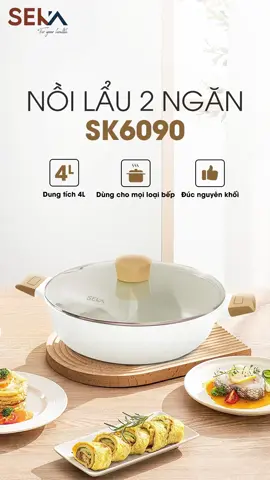 📷THÔNG TIN SẢN PHẨM NỒI LẨU 2 NGĂN SEKA - Chất liệu: Nhôm đúc nguyên khối - Trọng lượng: 2.2 kg - Kích thước: + Đường kính trong miệng nồi: 28cm + Chiều cao: 9cm - Dung tích: 4 lít 📷ĐẶC ĐIỂM NỔI BẬT NỒI LẨU 2 NGĂN SEKA - Nồi nhôm đúc nguyên khối nhiệt lan tỏa nhanh, đều rút ngắn thời gian nấu nướng - Thiết kế đa năng, tiện dụng: Thiết kế 2 ngăn, tiện chế biến 2 vị nước lẩu khác nhau hoặc chế biến cùng lúc được 2 món ăn khác nhau. - Dung tích lớn Dung tích 4 lít đường kính 28cm phù hợp với gia đình 4-6 người. - Nồi được phủ chống dính ceramic cả trong lẫn ngoài, nên dùng rán, chiên ngập dầu, kho nấu, om sốt đều được - Dễ vệ sinh và không bám bẩn - Sử dụng được trên các loại bếp từ, bếp hồng ngoại, bếp gas... - Nồi có nắp bằng kính trong, giúp việc quan sát đồ ăn bên trong mà không cần phải mở vung #noilau2ngan #noilau #seka #giadungthongminh