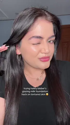 Trying Hailey’s glass skin glazing milk foundation hack!! It is giving glowy ✨ @rhode skin @Diorbeauty #viralmakeup #makeuphack #makeuptok #beauty #greenscreenvideo 