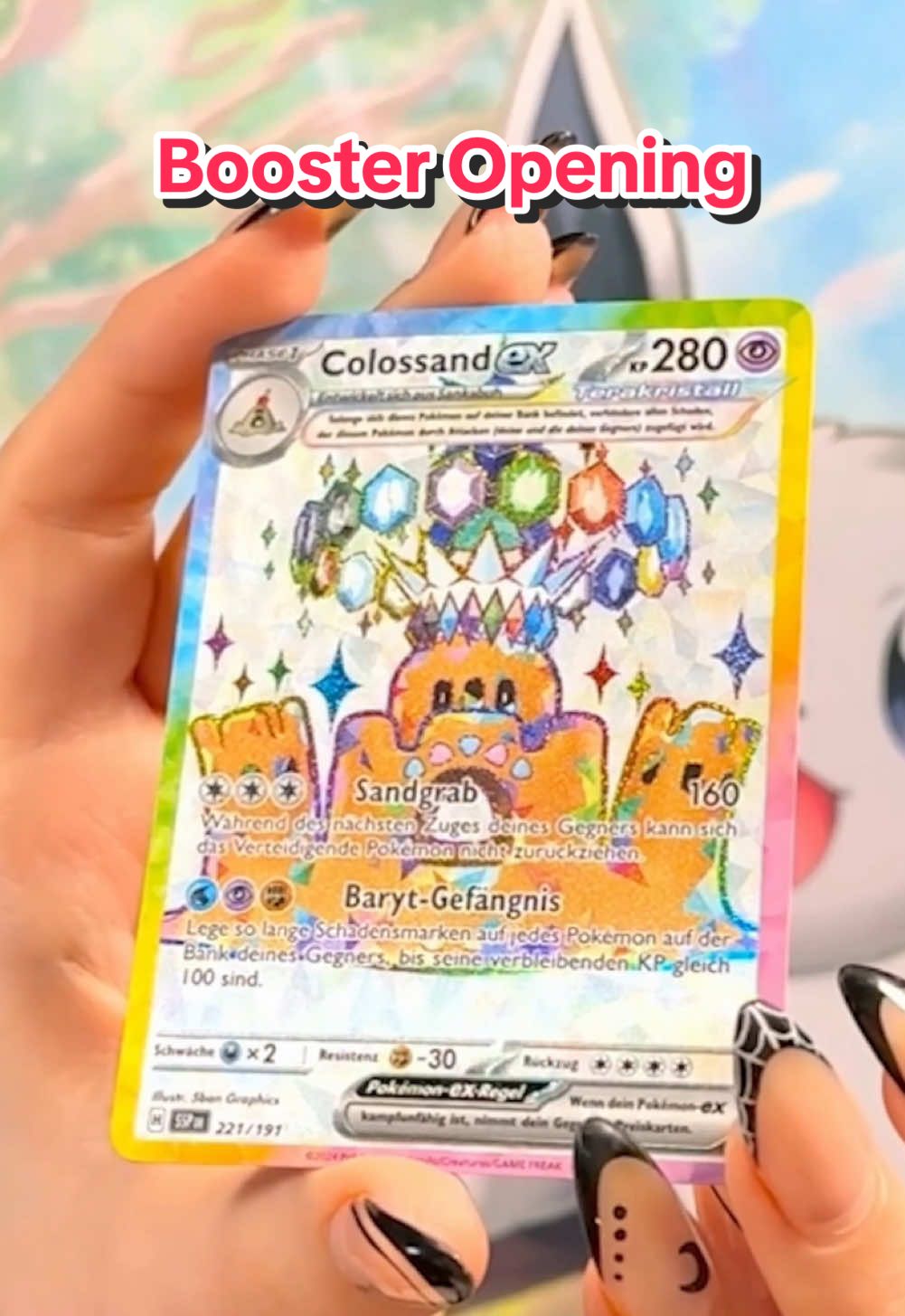 Mein erster Hit mit hübschen Regenbogenrand! Ist zwar nicht mein Favorit aber dennoch richtig schön ✨ Stürmische Funken - Colossand EX (SSP 221) Partner Werbung | @gatetothegames Codes: ⭐️ TAMI12 ⭐️ (12% auf alles außer Mangas, Magic the Gathering, Arkero-G und Neverrift) ⭐️ TAMI20 ⭐️ (20% auf alles von Arkero-G) #pokemon #pokemoncards #tcg #pokemontcg #stürmischefunken #surgingsparks 