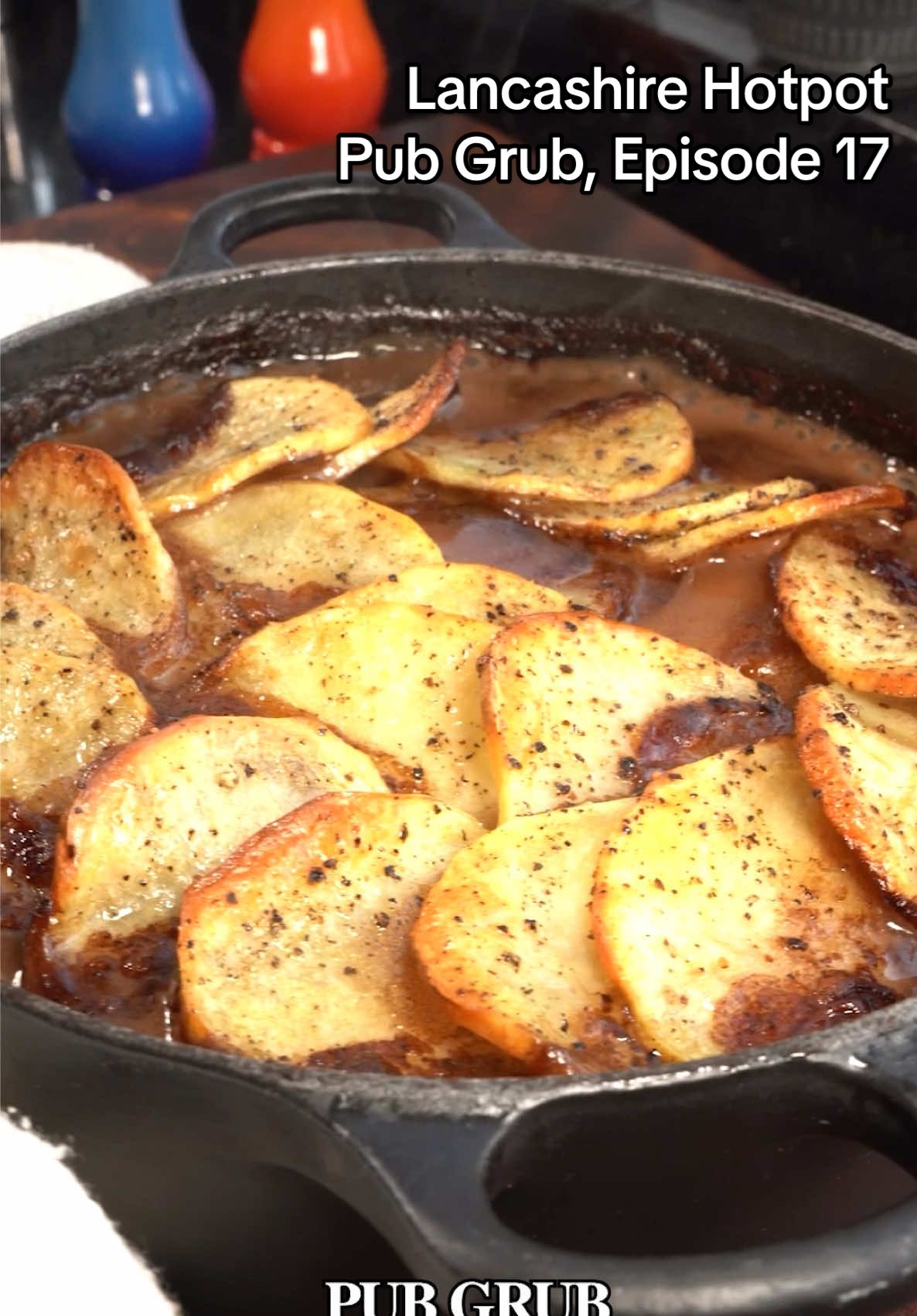 Lancashire Hotpot - Pub Grub, Episode 17 In this series, I’ll be showing you how to cook Delicious British Pub Food! Recipe for Lancashire Hotpot Ingredients (Serves 4): 500g lamb shoulder, diced 150g lamb kidneys, sliced Salt & pepper, to taste 4  carrots, sliced 1 large onion, sliced 2 garlic cloves, minced 2 tbsp flour 300ml chicken stock 200ml red wine 1 bouquet garni (2 sprigs rosemary, 2 sprigs thyme, 2 bay leaves) 1 tbsp Worcestershire sauce 4 large potatoes, thinly sliced 200g black pudding, sliced 100g butter, diced Salt & pepper, to taste 1 tsp fresh thyme leaves Method: Preheat the oven to 180°C. Season the lamb shoulder and kidneys with salt and pepper. In a large ovenproof pot, brown the lamb shoulder and kidneys over medium heat until golden. Remove and set aside. In the same pan, sauté the carrots, onion, and garlic until softened. Sprinkle in the flour, stirring well to coat the vegetables. Pour in the chicken stock and red wine, stirring to combine. Add the bouquet garni and Worcestershire sauce. Return the lamb and kidneys to the pan, ensuring everything is well-mixed, simmer for 20 mins until reduced slightly. Layer the potato then mixture, black pudding slices, potato, mixture, black pudding and finally the potato again. Arrange the sliced potatoes in overlapping layers over the top, ensuring the entire surface is covered. Dot with butter and season with salt and pepper.  Cover the pot with a lid or foil and place it in the oven. Bake for 1 hour, then remove the cover and cook for an additional 30 minutes to allow the potatoes to crisp and brown. Garnish with thyme leaves, plate up and enjoy! #pubfood #britishfood #british #ukfood #series #pubgrub #LancashireHotpot 