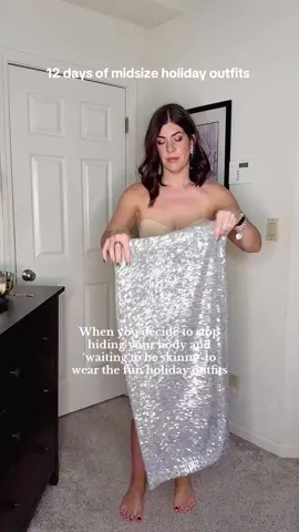 12 days of midsize holiday fits (2/12) I love the silver sequin and creamy white combo, it’s giving snowflake in the best way ❄️ Skirt is perfect to pair with just about anything too- or what’ll for a pair of denim for a sparkly casual look. Would you wear this midsize holiday outfit? . . #midsizestyle #normalizenormalbodies #holidayoutfit #sizelarge #affordablefashion midsize style, midsize fashion, size 8 outfit, size 10, Amazon outfit, affordable holiday outfit, holiday party look, sequin and blazer, easy outfit idea 