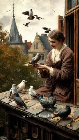 In style of Jan Portielje and Eugène Remy Maes✨️✨️✨️@Kling AI #vintage #fantasy #zulfiiaermakova #ai #Victorian #oilpainting #klingai_official #oilpainting #bookish #picture #birds 