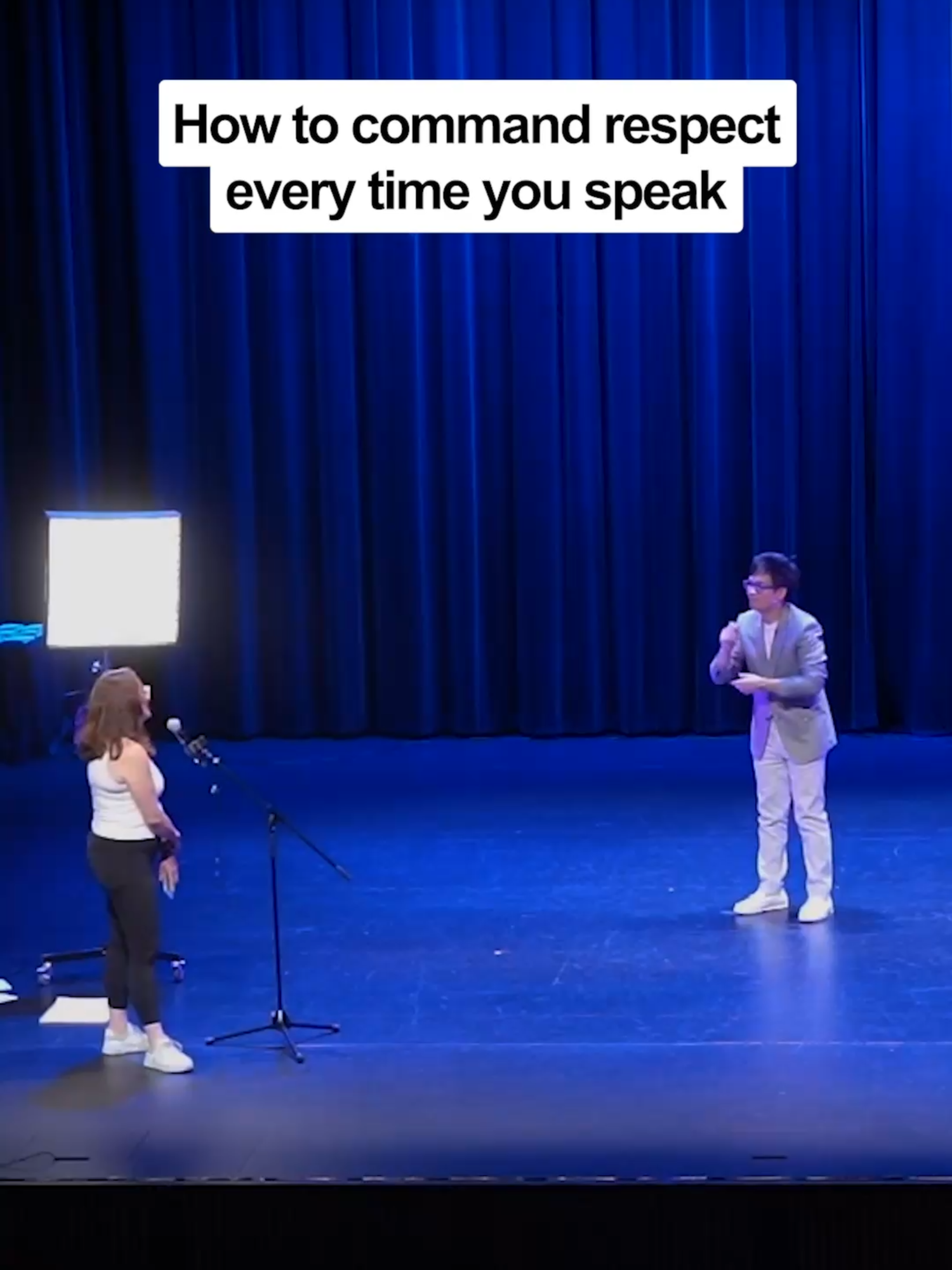 The key to commanding more respect, to be heard, and to stop being interrupted when you speak comes down to 2 things - vocal & physical presence. However this is often a problem for many women in the workplace - when they try to increase their level of presence, they can be seen as bossy. Watch how one of my students transforms the way she comes across just from improving her vocal presence through more volume and conviction in her voice, and improving her visual presence through more authoritative body language! If you found this video useful, please send it to someone to help them as well :)