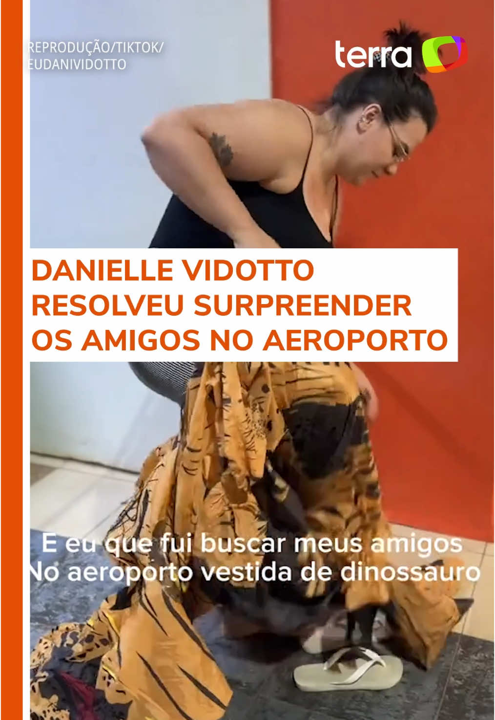 Um reencontro inusitado 🛬🦖 A criadora de conteúdo Danielle Vidotto (@Dani Vidotto) surpreendeu os amigos no aeroporto com uma fantasia de dinossauro. A surpresa virou uma atração à parte para quem estava no local. #TerraBrasil #Aeroporto #Dinossauro #Reencontro #Amigos #Paraná #Humor #Pegadinha #TikTokNotícias
