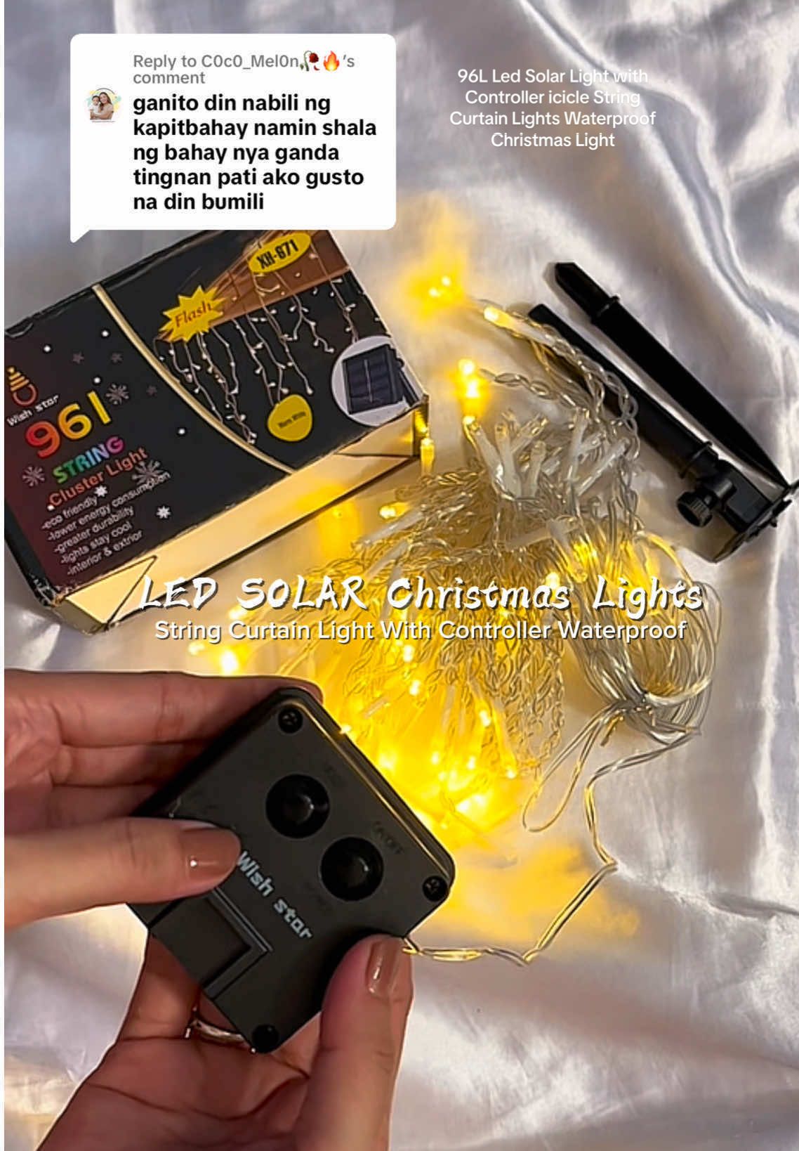 Replying to @C0c0_Mel0n🥀🔥  96L Led Solar Light with Controller icicle String Curtain Lights Waterproof Christmas Light  #christmaslights #christmaslightledlights #christmaslightsolar #solarledlights #fyp 