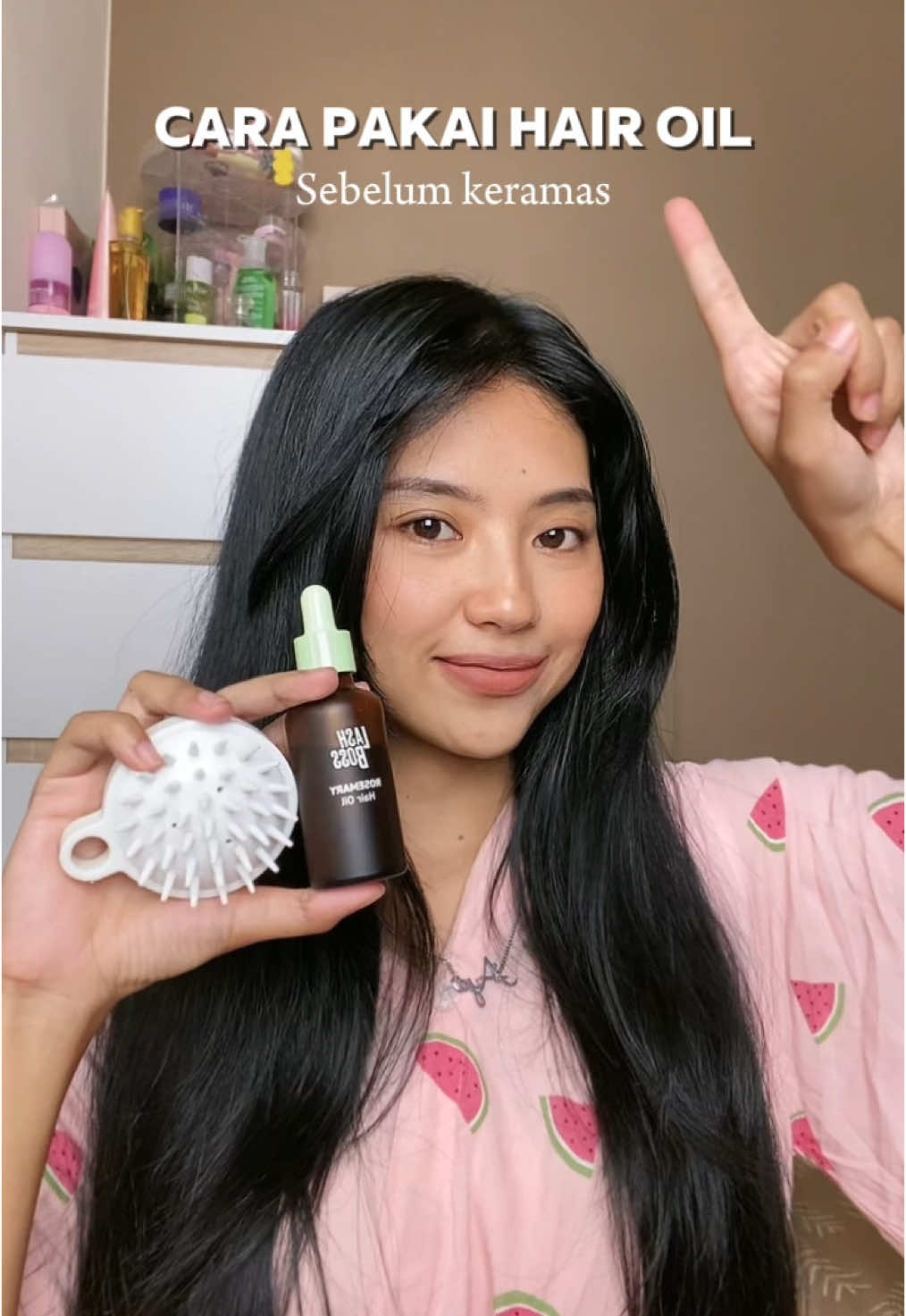 Cara pakai hair oilnya gampang kan, udah gt hairoil yg aku pake baunya enak bgt jdi rajin haircare-an💕 #haircare #hairoil #lashboss 