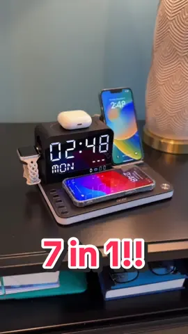 I got this charging station from Acer for my nightstand and it has literally everything you could need! It can charge two phones, headphones and a watch wirelessly plus two other devices on the back. It has a clock and even a cool light!  @Jinteng Store #Acer #chargingstation #wireless #wirelesscharger #charger #nightstand #clock 