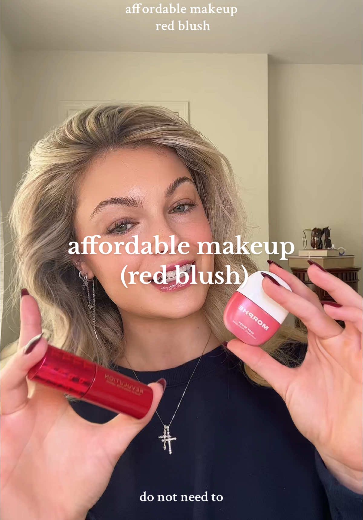 affordable red blush (extra sustainable & affordable edition🥲) @Morphe Cosmetics hot shot blush drops in fireball @Makeup Revolution pout tint in sizzlin red #blushhack #makeuphacks #affordablemakeup #makeuptips #fails #fypage 