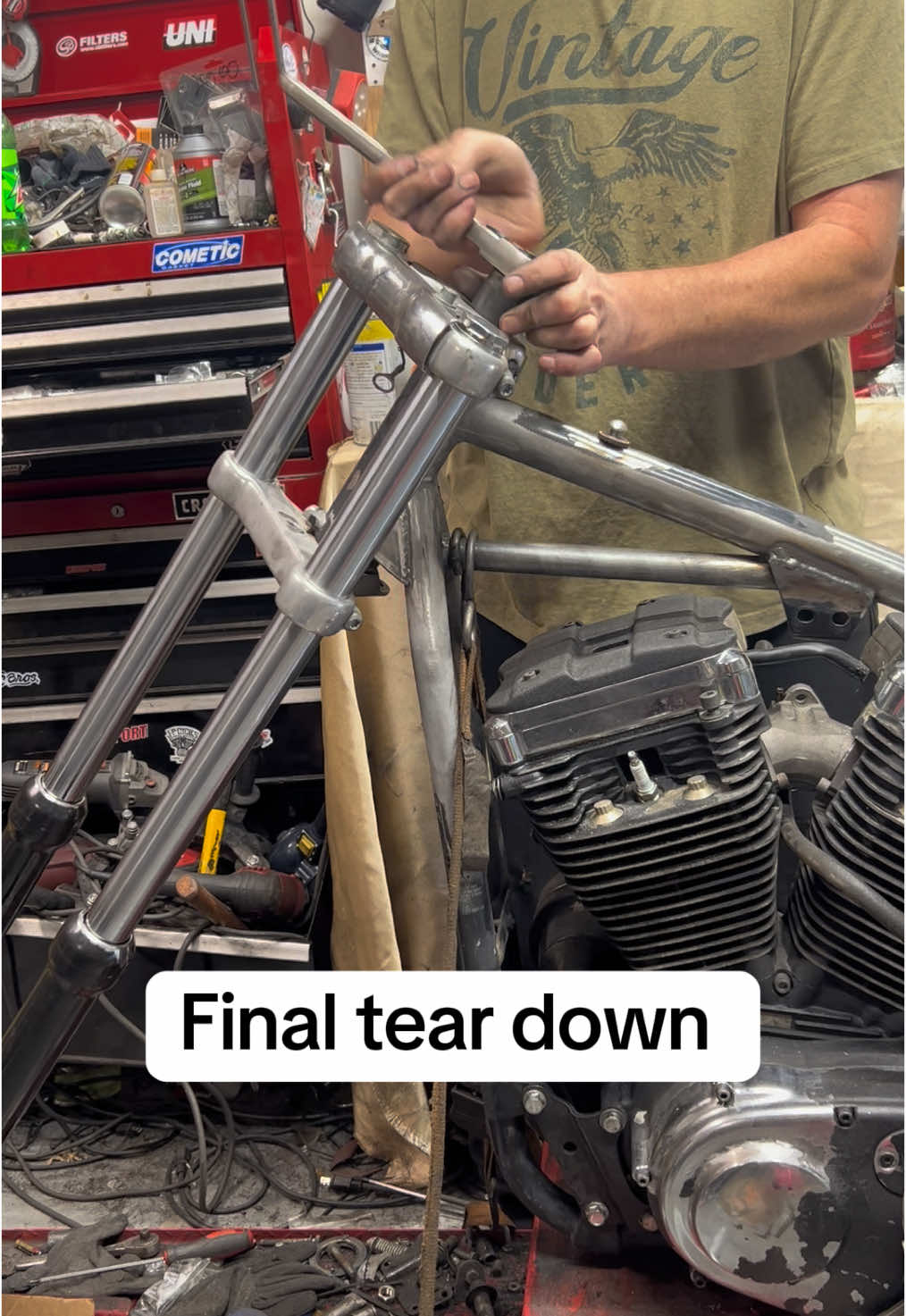 Final tear down on the evo sporty chopper for paint. #motorcycle #bikelife #harleydavidson #chopper #fyp #harleylife #foryoupage #explore #harleylife #shovelhead #sportster1200 #vintageharley #vtwin #biketok #bikebuild #biker #fypシ #street #builtnotbought #sportster 