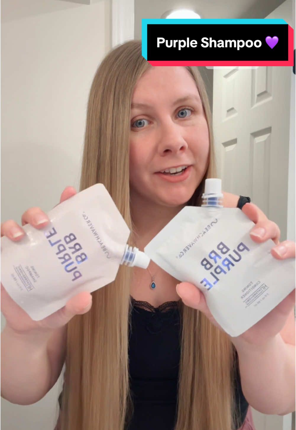 Will definitely be adding this toning shampoo & conditioner to my weekly hair rotation!! 💜 #brbpurpleshampoo #beachwavershampoo #beachwaverco #purpleshampoo #shampooandconditioner #hairwashday #hairroutine #grwm 