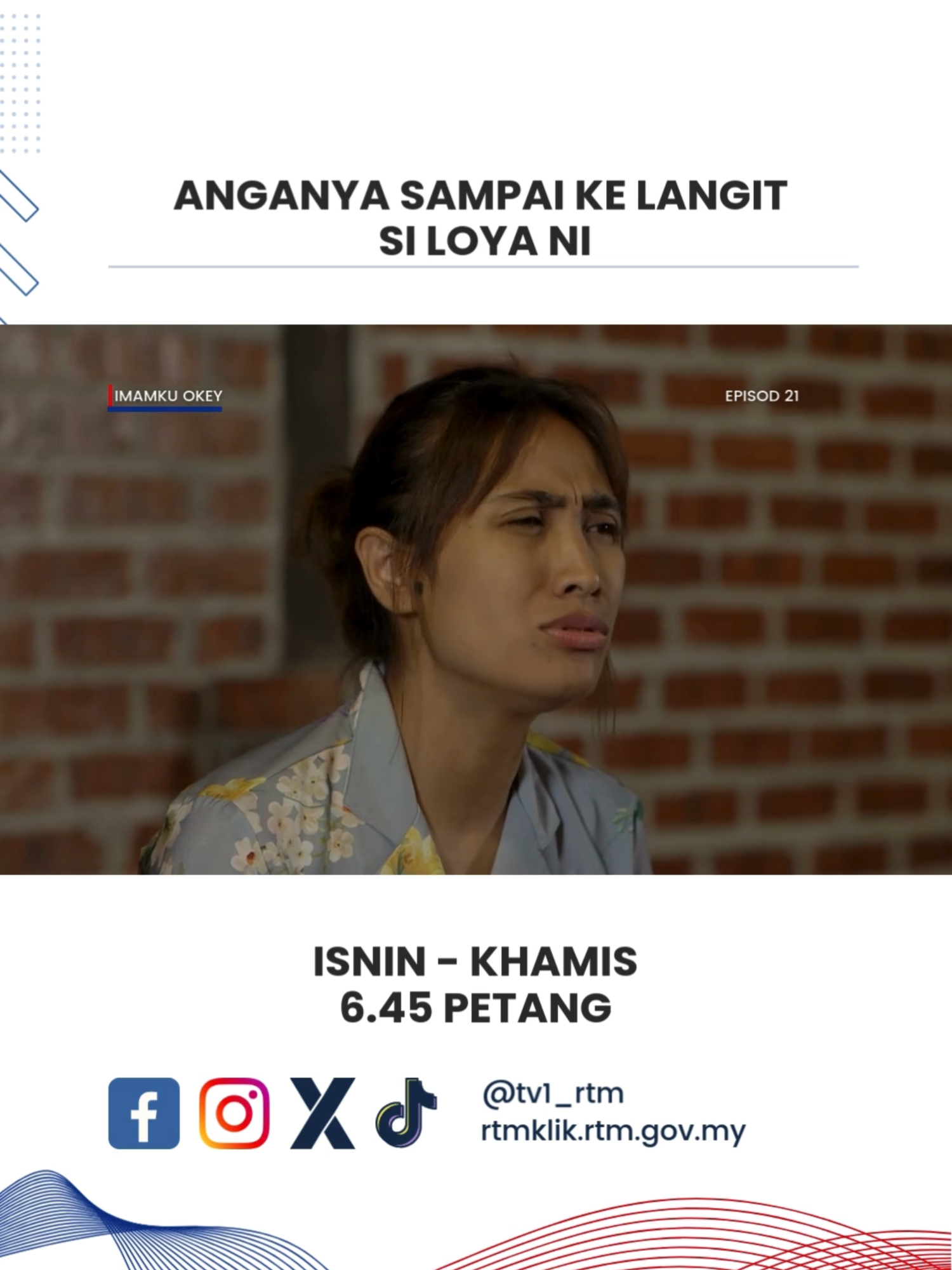Aloya masih mengharapkan Adam menjadi suaminya walaupun isteri kedua. Saksikan Imamku Okey, hari ini (Episod 21) pukul 6.45 petang di TV1 atau boleh stream secara online di rtmklik.rtm.gov.my |