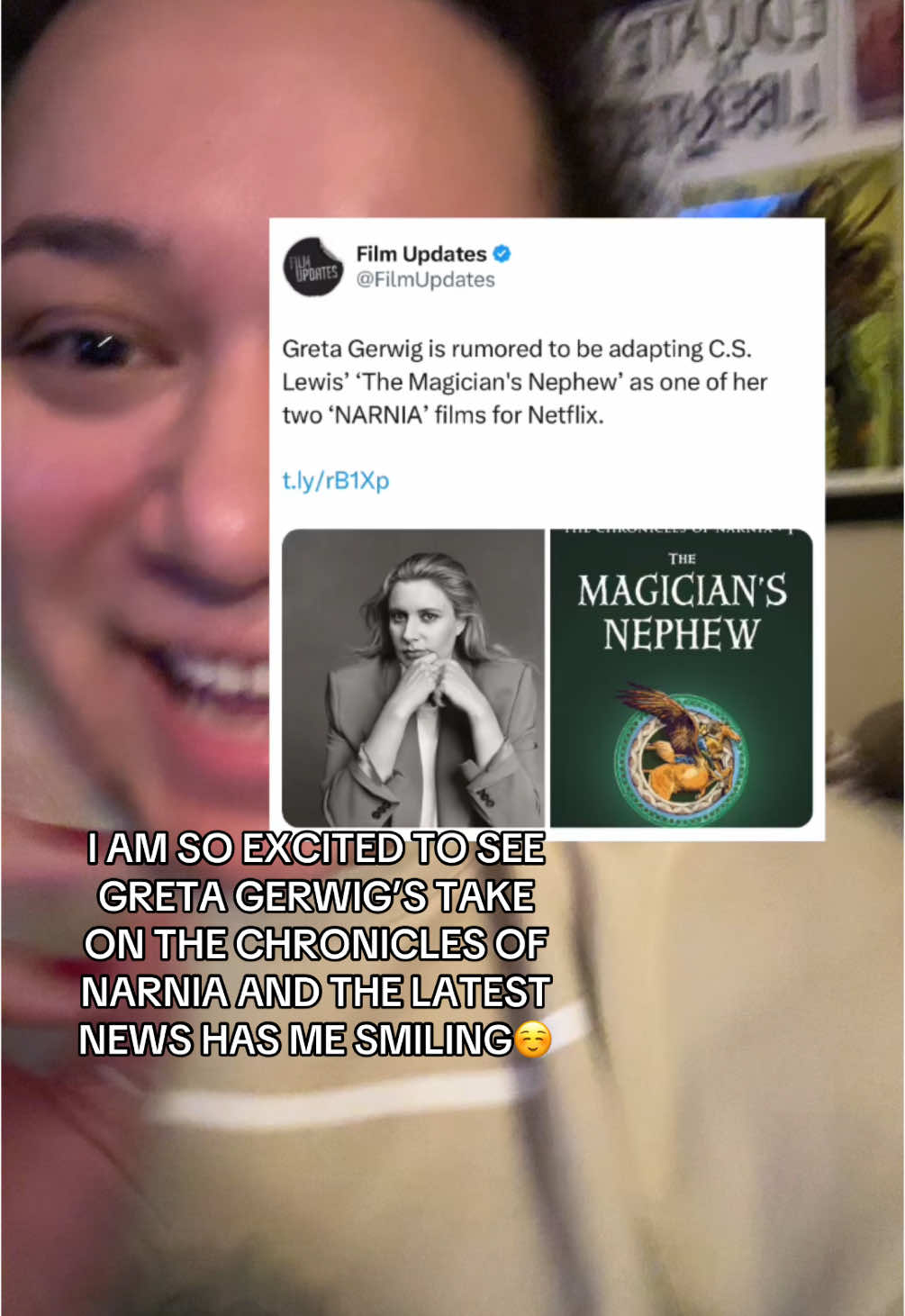 Narnia has always been one of those series that has been a constant in my life. I remember doing book reports on it, listening to the soundtrack with the Andrew Adamson adaption, and just so much of it has been a part of my life. So to see that in my adult years I will FINALLY get to see #TheMagiciansNephew be adapted for screen FROM #GretaGerwig I am SO EXCITED! Like my younger self was jumping up and down knowing that she will get to see this amazing book come to life! #chroniclesofnarnia #cslewis #narnia 