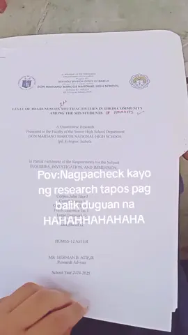 super bait ng research adviser namin kaya chineck niya ng maayos para maganda ang kalabasan ng paper namin, thank you somuch sir! #research #defense 