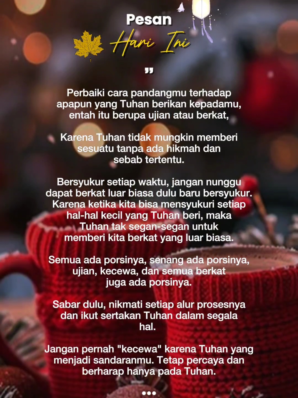 Jangan pernah kecewa dengan Tuhan. Tuhan tau apa yang terbaik buat kita. Percaya saja. Tuhan punya rencana indah pada waktuNya. #bersyukur #tuhanyesusbaik #rohani_kristen #tuhanpenolongku 