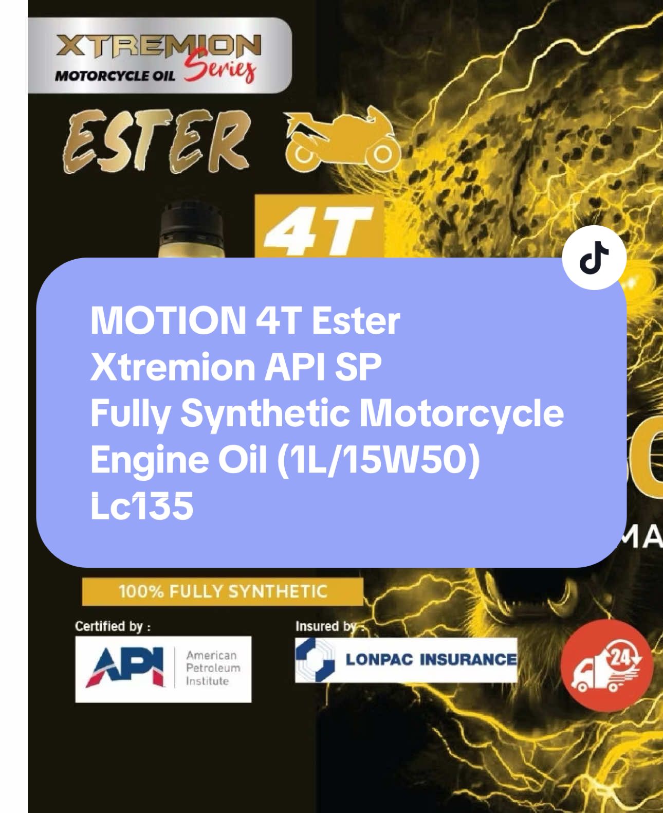 MOTION 4T Ester Xtremion API SP Fully Synthetic Motorcycle Engine Oil (1L/15W50) ##lc135##lc135##lc135padu##lc135malaysia##estermotionoil15w50##4t##minyakhitam