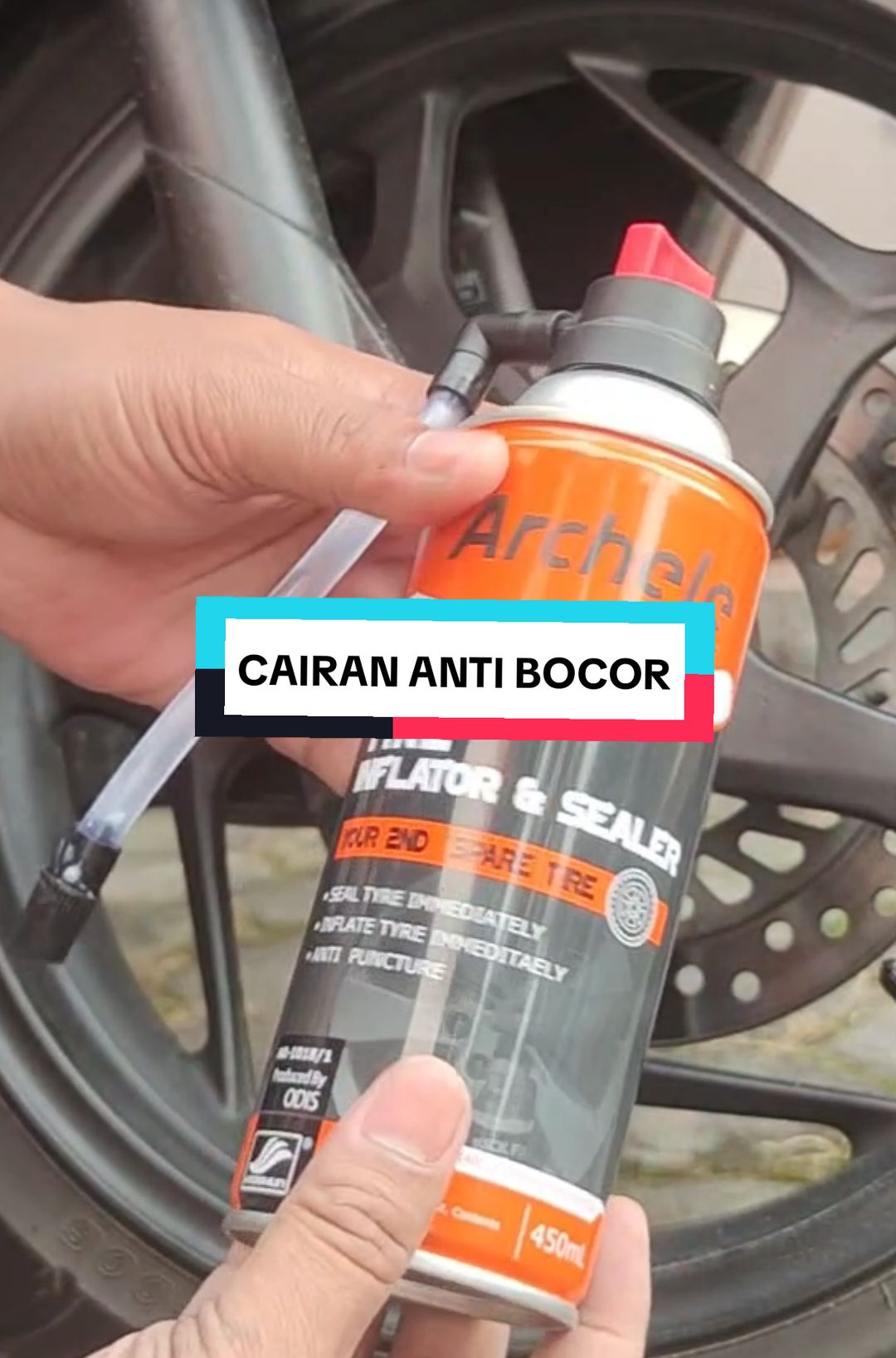 cara pemakaian cairan anti bocor dan penambah angin dari archele #tutorial #cara pemakaian cairan tubeless #antibocor #cairanantibocor #tubeless #tambalban #tambaltubles 
