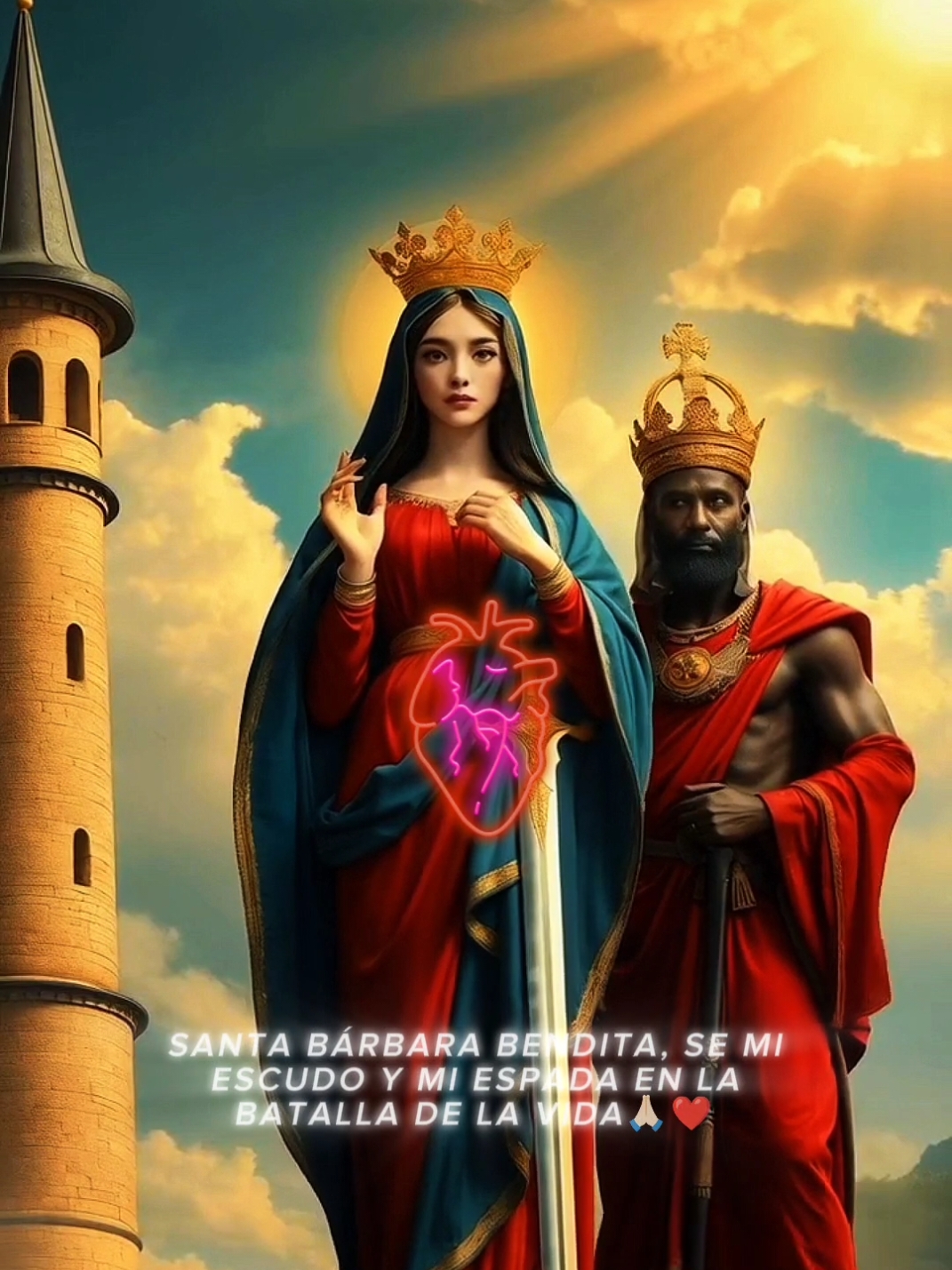 Santa Bárbara Bendita, fuerte y valerosa mártir, tú que supiste resistir las pruebas con fe y amor, protégeme de las tormentas de la vida, de los rayos de la adversidad y de los enemigos visibles e invisibles. Intercede ante Dios Padre para que mi fe nunca se tambalee y mi esperanza sea siempre firme. Dame tu valentía en los momentos de prueba y hazme fuerte frente a los desafíos. Amén. #SantaBarbara #Religion #Shango 