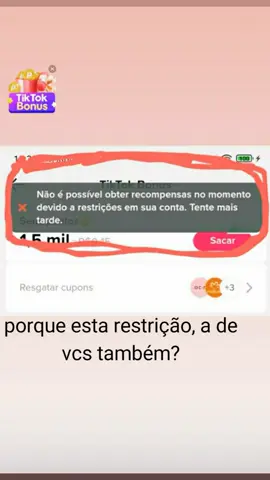 porquê minha conta esta com restrições no Tiktok bonus? #10Kfollowstagram #animation #conta 