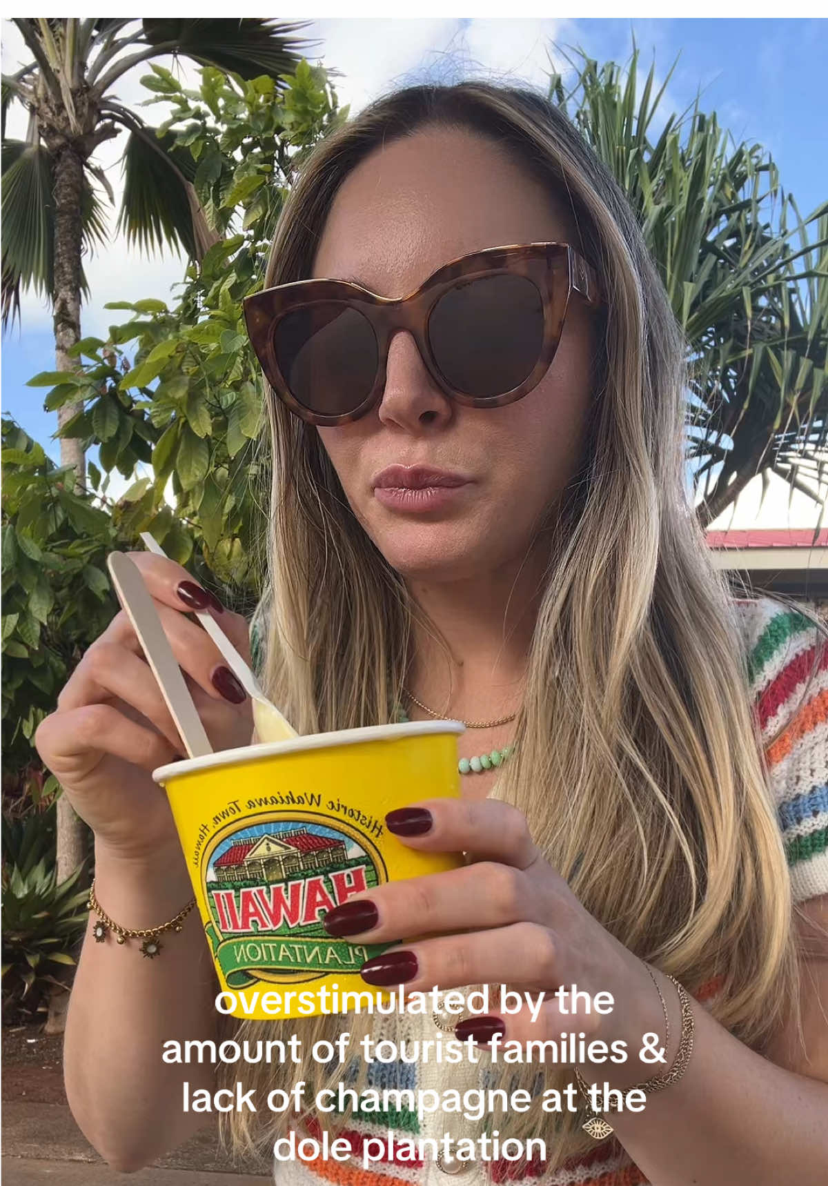 We wanted to cross it off the list since we were headed to the north shore for the day but definitely a pass. Would not recommend lol also the pineapple whip is way too sweet and a hard pass 😭🤢#doleplantation #lol #oahuhawaii #dolewhips #oahuhawaii #doleplantationhawaii #touristtrap #thingstodoinoahu #hawaiitiktok 
