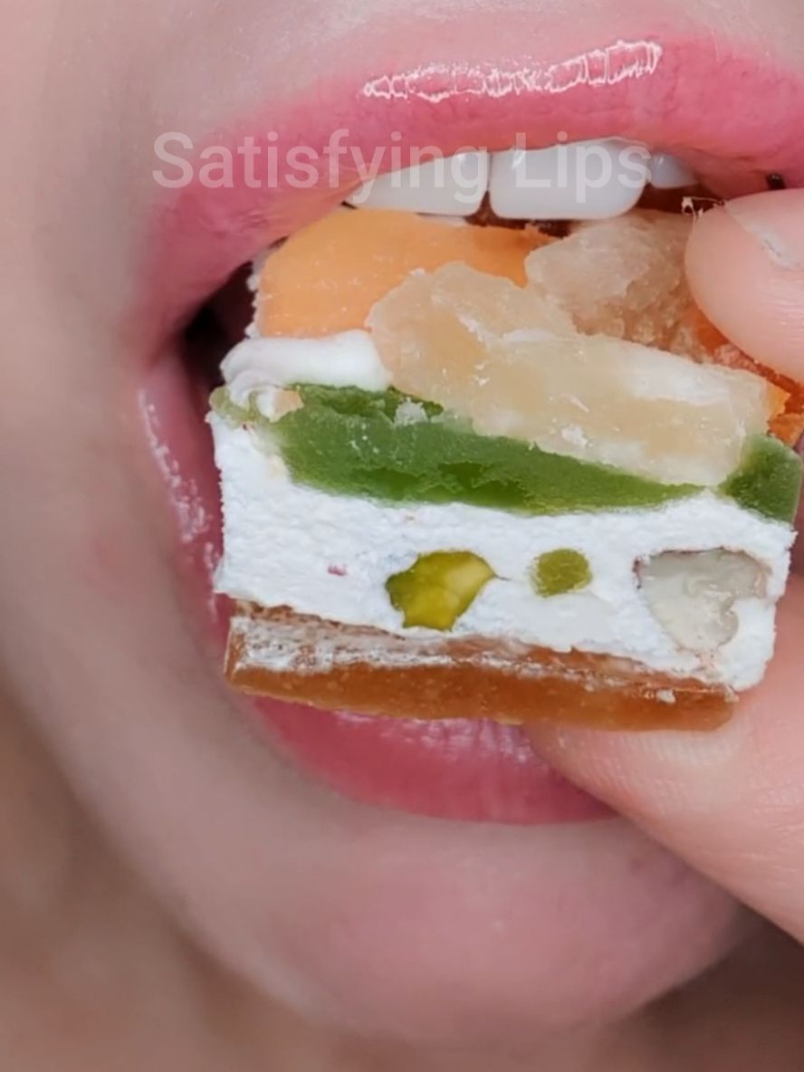 ASMR Satisfying Eating Fruit Nougat #asmr #eatingsounds #satisfyinglips 