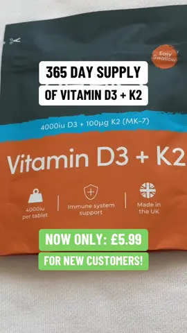 If you are buying from the TikTok Shop for the first time, you can get a one year supply of Vitamin D3 + K2 for just £5.99! #vitamind3k2 #vitamind #vitamink #vitamindeficiency #calciumdeficiency #calcium 