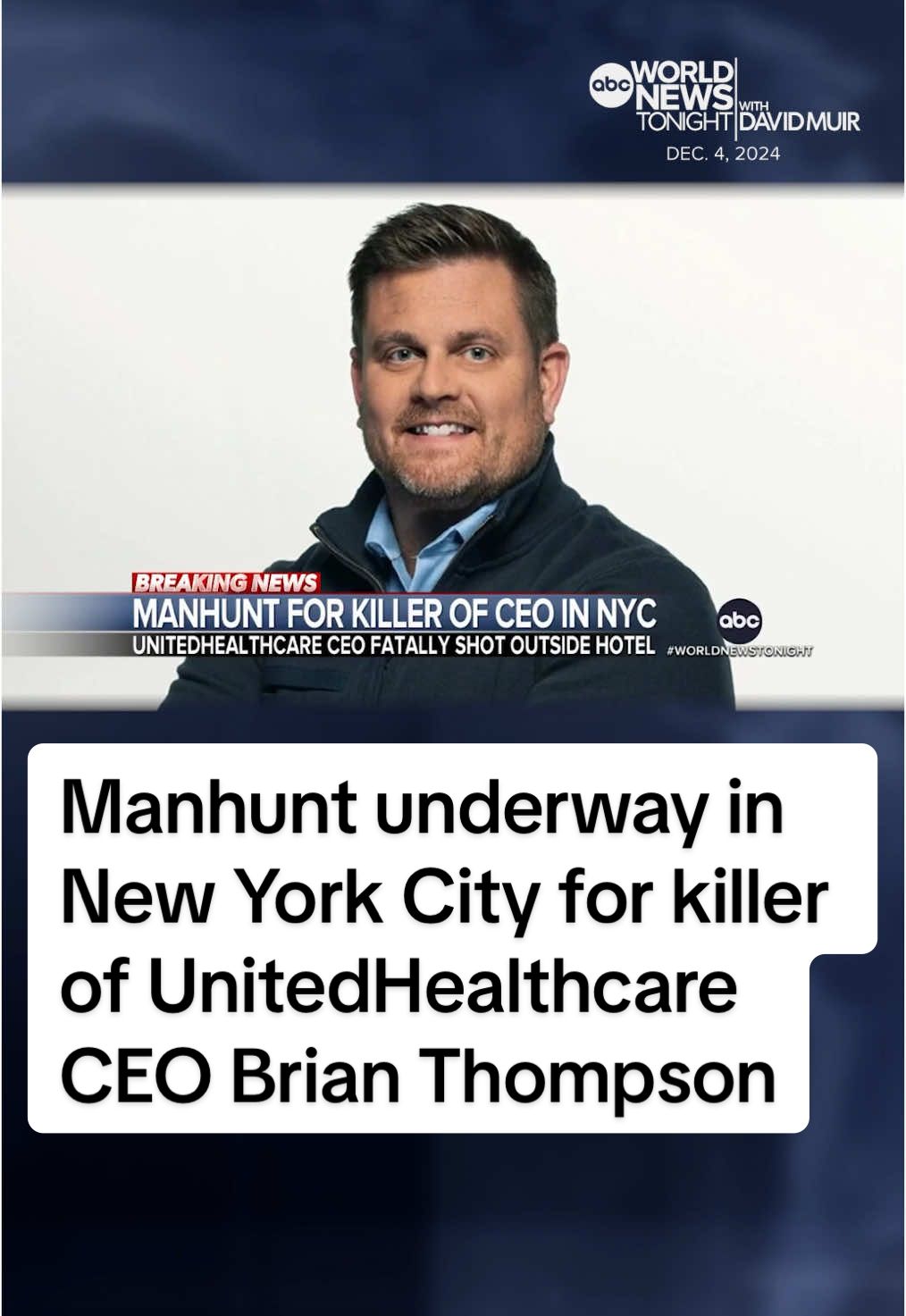 A manhunt is underway in #Manhattan for a gunman that opened fire and killed #UnitedHealthcare CEO Brian Thompson. The shooter was lying in wait, police said, indicating it was a 