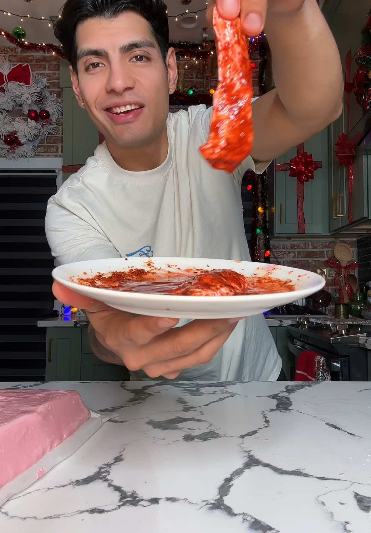 Preparando turrón rosa 