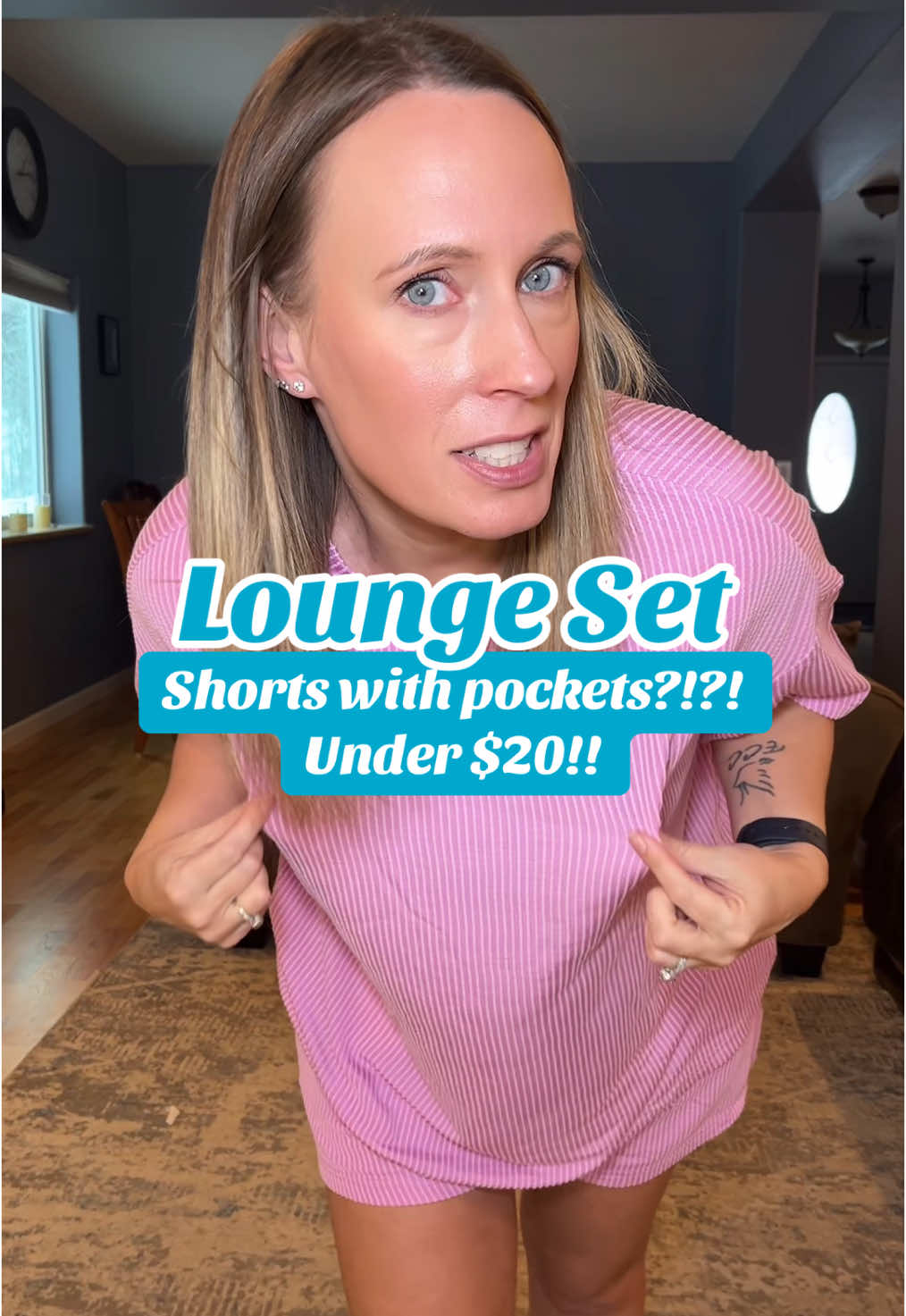 My favorite short sleeve lounge set! Pockets in the shorts, and UNDER $20!!!  #loungeset #loungewear #shortsloungeset #pajamas #momoutfit 