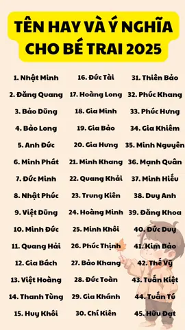 Tên hay và ý nghĩa cho bé trai 2025, mẹ tham khảo nhé ❤️  #tenhaychobe #dattenchocon #mangthai #lamme #xuhuong 