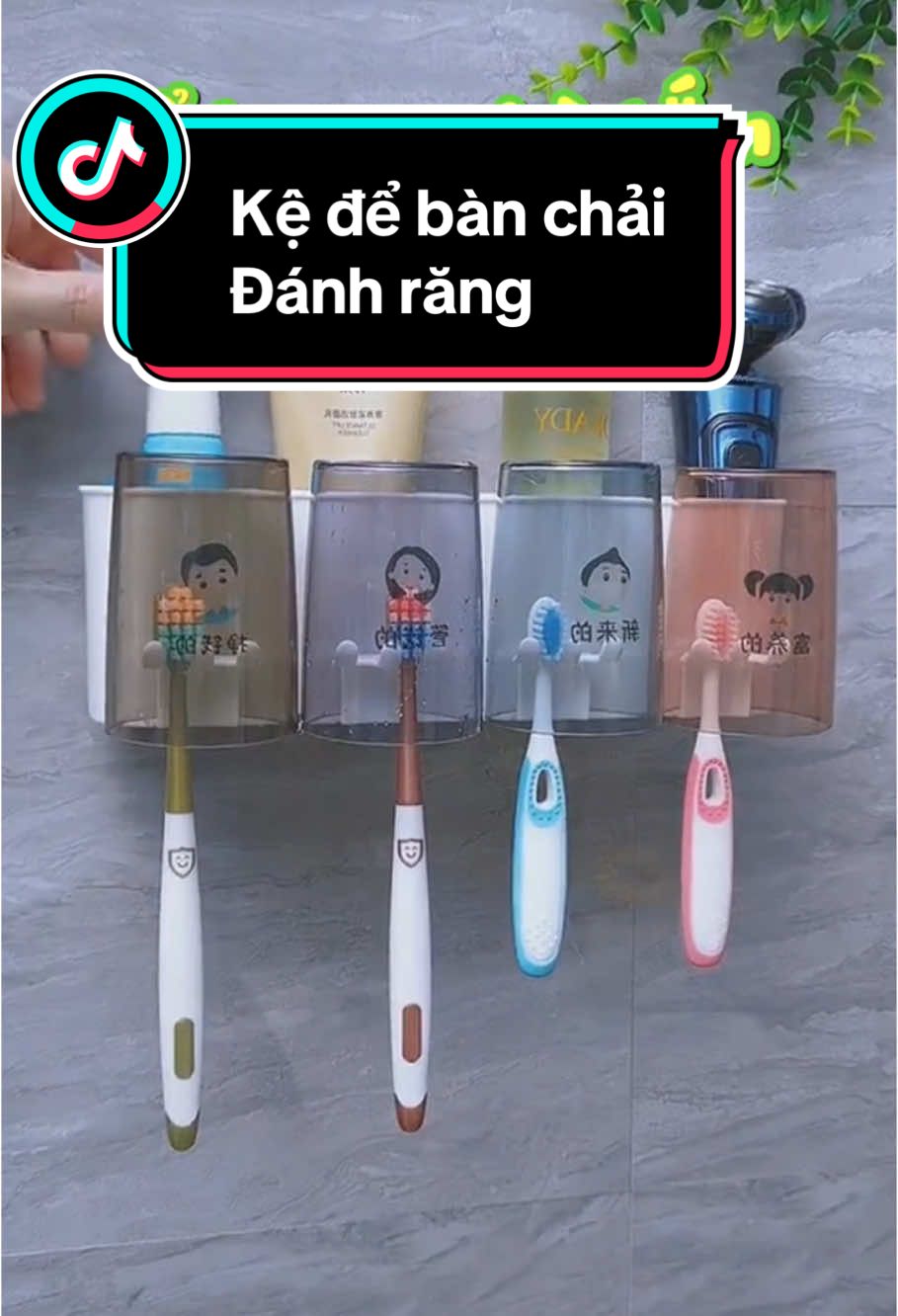 Kệ để bàn chải nhả kem đánh răng tự động thông minh giá siêu rẻ . Treo 4 cốc dán tường để nhà tắm gọn gàng #kedebanchaikemdanhrang
