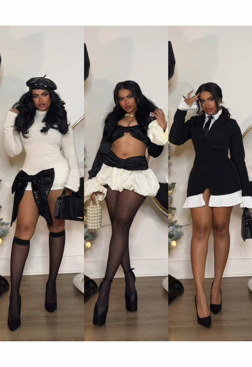 1,2, or 3? @prettylittlething #ad #holidayoutfits #blackandwhiteoutfits 