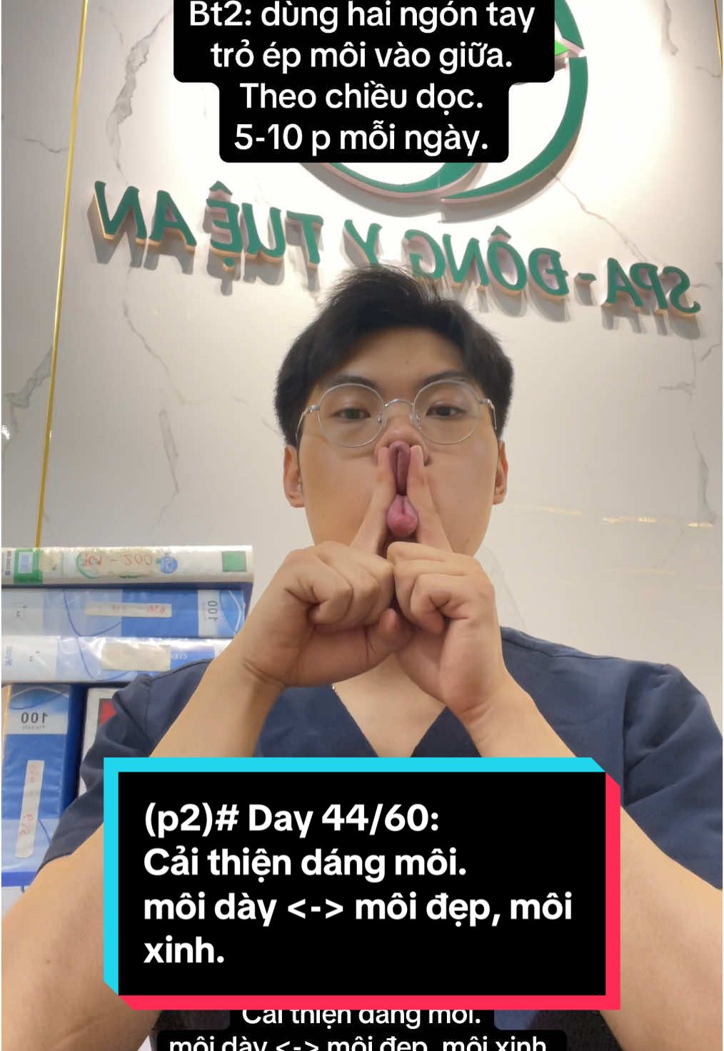 60 ngày đẹp trai ( p2) Day 44/60: Cải thiện dáng môi.môi dày môi đẹp, môi xinh. #bshaichau  #thaydoibanthan  #yogafacial  #mewing 