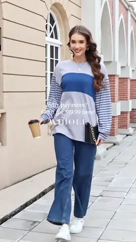 Stripes & Comfort: Your Go-To Color Block Shirt! 😍👕 #wiholl #womenfashion #colorblock #falltrends #dailywear #comfyclothes 
