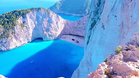 Blue jelly sea in Greek shipwreck bay#Greece#navagio beach or shipwreck beach#Scenery #naturallandscapes 